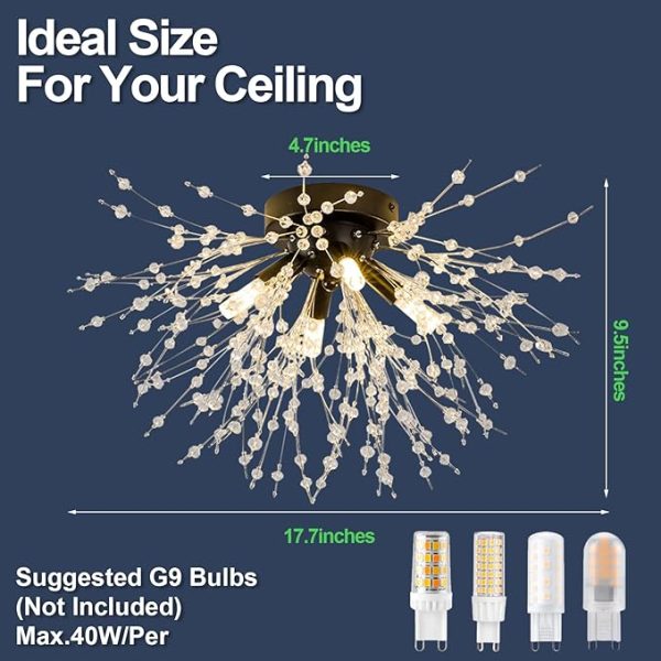 Crystal Flush Mount Light with Sputnik Firework Design 3