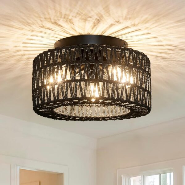 Elegant Rattan Ceiling Light Modern Boho Design