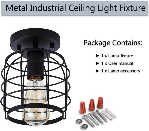 Metal Cage Vintage Mount Light Fixture contains