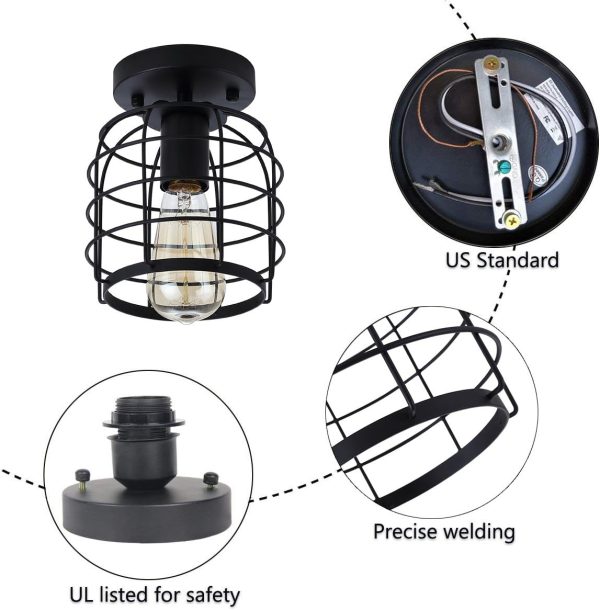 Metal Cage Vintage Mount Light Fixture details