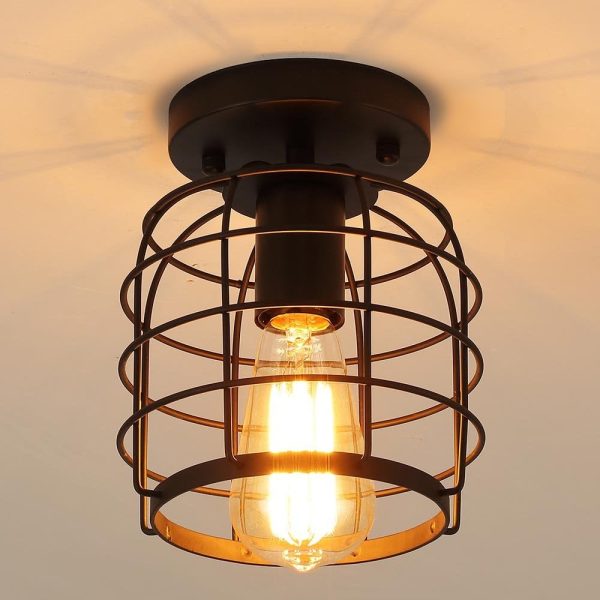 Metal Cage Vintage Mount Light Fixture on