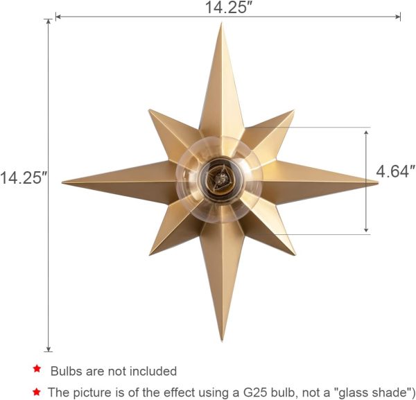 Modern Brass Star Ceiling Light Fixture dimensions