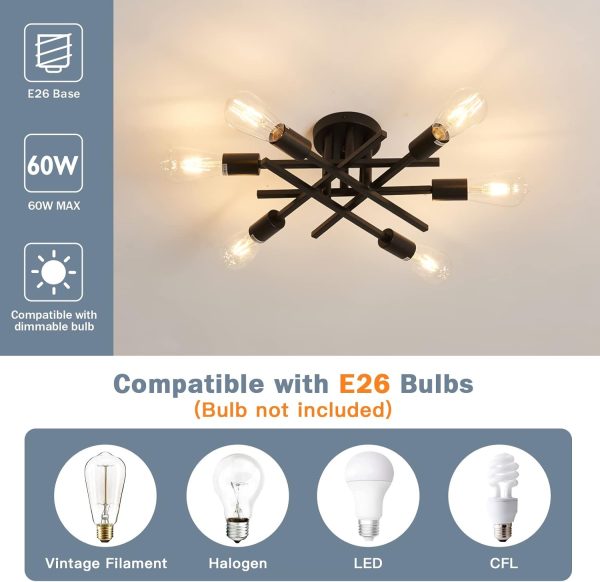 Modern Sputnik Light Fixture with E26 Bulb Base compatible