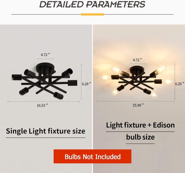 Modern Sputnik Light Fixture with E26 Bulb Base dimension