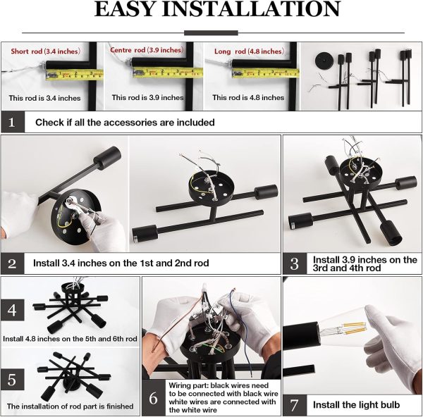 Modern Sputnik Light Fixture with E26 Bulb Base installation